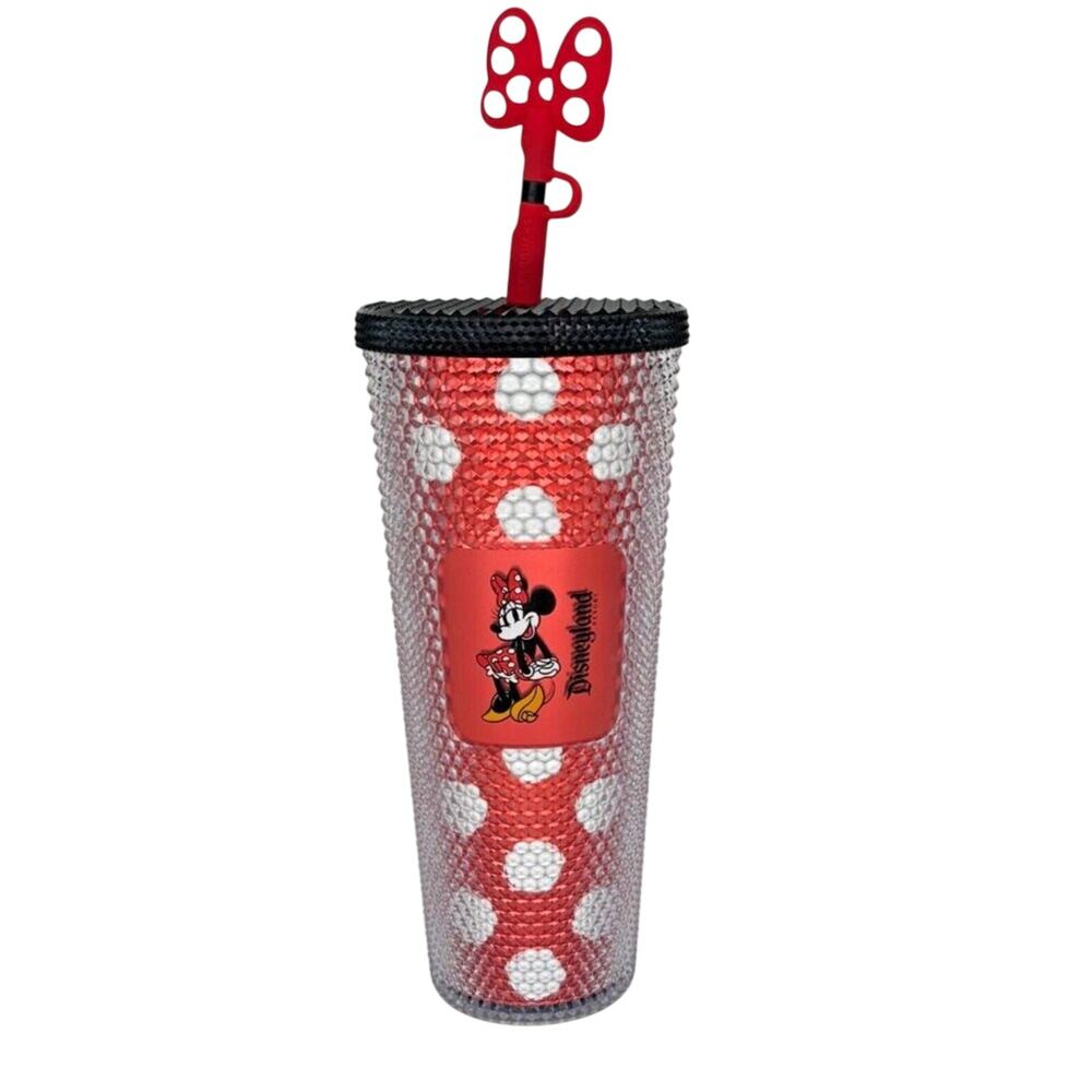 NIB Disney Parks Disneyland Minnie Mouse Starbucks Red Polka Dot Tumbler 24oz